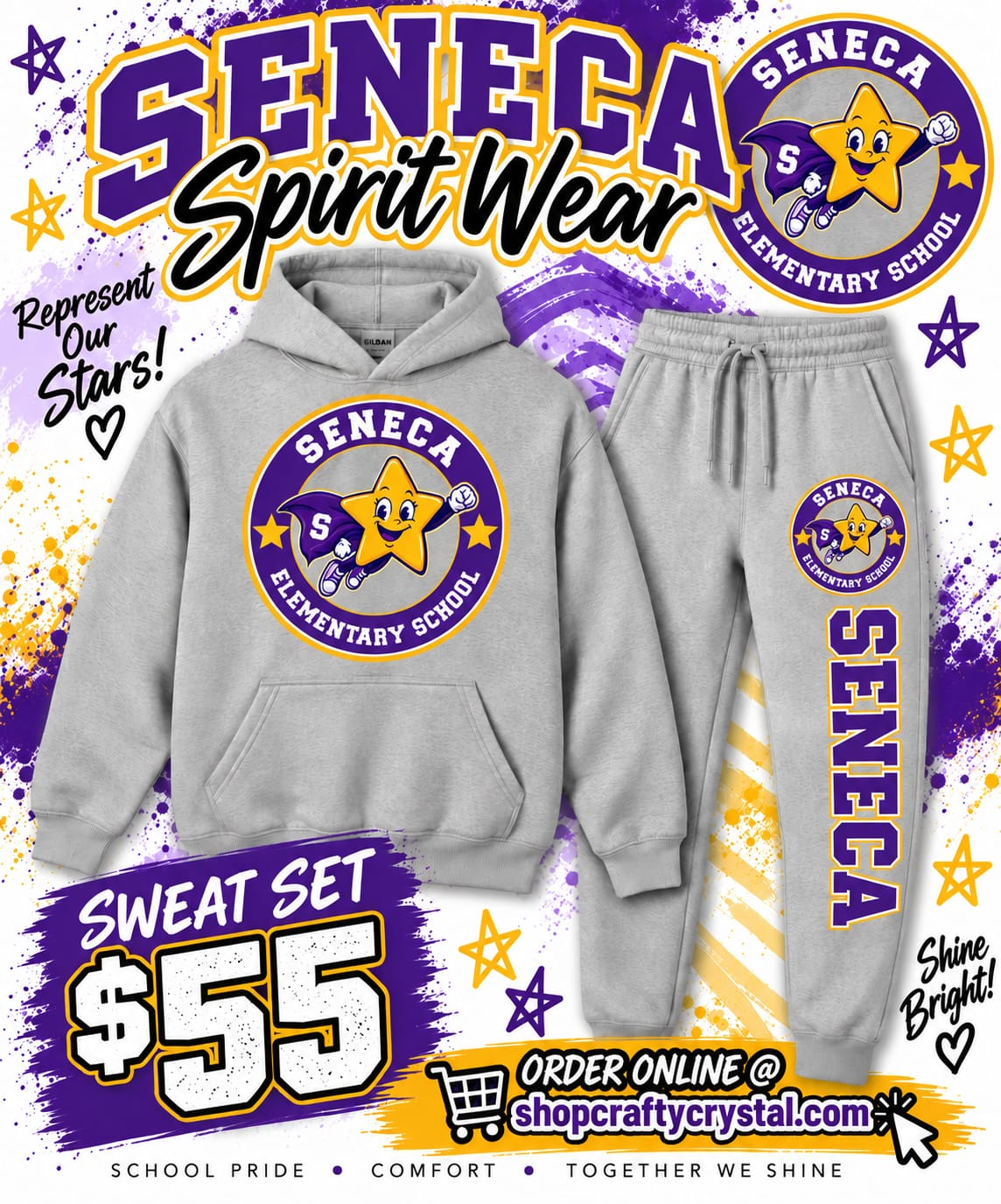 Seneca Elementary School grey hoodie and matching sweatpants combo